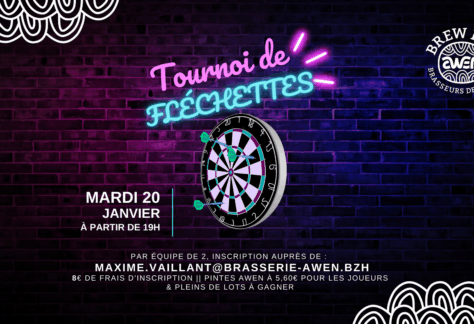 Affiche tournoi de fléchettes le 20 janvier 2026 à l'Awen Brew Pub