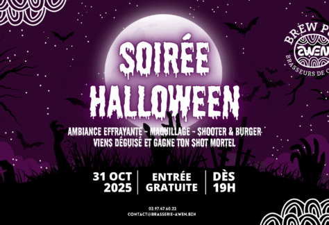 Affiche pour la soirée d'Halloween le 31 octobre 2025 de l'Awen Brew Pub