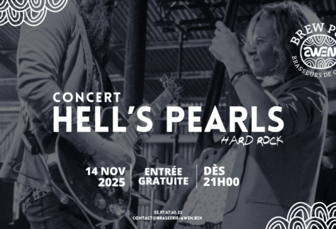 Affiche soirée concert hard rock Hell's Pearls à l'Awen Brew Pub